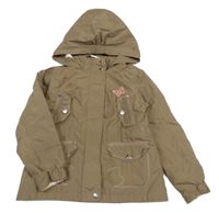 Hnědá šusťáková jarní bunda s motýlkem a kapucí Topolino