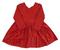 Červené zamatové šaty s plisovanou sukní Okaidi