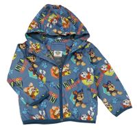 Modrá šušťáková jarná bunda s tlapkovou patrolou a kapucňou