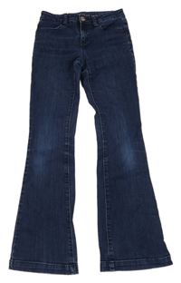 Tmavomodré bootcut elastické rifle