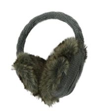 Dámské šedé pletené klapky na uši s kožúškom