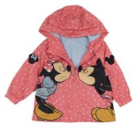 Růžová puntíkatá podzimní bunda s Minnie a kapucí Disney