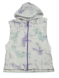 Bielo-lila-zelená prepínaci vesta s nápismi a kapucňou