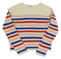 Smetanovo-modro-červený pruhovaný sveter H&M