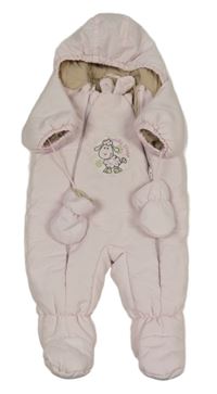 Světlerůžová šusťáková zimní kombinéza s ovcí a kapucí + rukavice Ergee