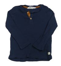Tmavomodré rebrované tričko s gombíkmi H&M