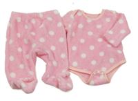 2set - Světlerůžové puntíkaté chlupaté body + polodupky 