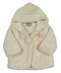 Smetanová kožešinová podšitá bunda s nášivkou a kapucí 