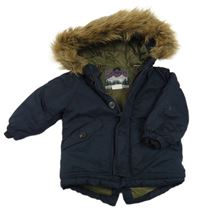 Tmavomodrá šusťáková zimní bunda s číslem a kapucí Zara