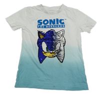 Bílo-modré tričko s překlápěcími flitry - Sonic