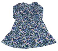 Tmavomodro-barevné květované šaty 