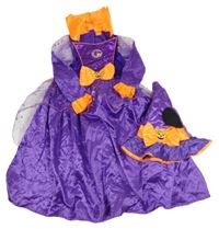 Kostým - Fialovo-oranžové saténové šaty s Minnie + klobouk Disney