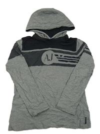 Tmavomodro-šedé triko s písmeny a kapucí Armani Jeans