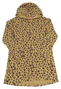 Béžovo-čierno-ružové vzorované teplákové šaty s kapucňou Pepperts