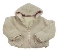 Smotanová huňatá zateplená bunda s kytičkami kapucňou George