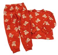 Červené fleecové pyžamo s medvídky 