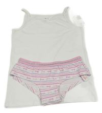 2set - Bílá košilka - nová + bílo-růžové pruhované kalhotky - Barbie