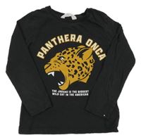 Antracitové triko s panterem a nápisy H&M