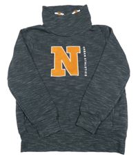 Šedo-bílá melírovaná mikina s nápisem a komínovým límcem Yigga