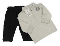 Nové - 2set - Šedé strukturované polo triko + černé tepláky Next