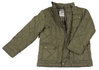 Khaki šusťáková prošívaná zateplená bunda s ukrývací kapucí Mothercare