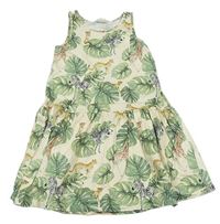 Smetanovo-zelené bavlnené šaty s listami H&M