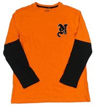 Oranžovo-čierne tričko s nášivkou F&F