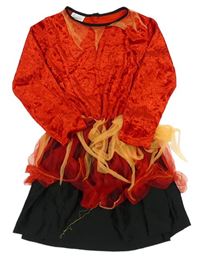 Kostým - Červeno-černé sametové šaty se síťovinou 