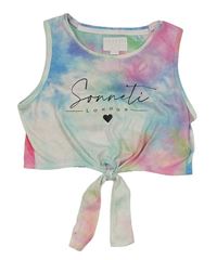 Farebný tónovaný crop top s logom a uzlom Sonneti