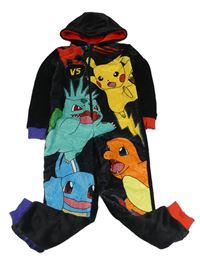 Černá chlupatá kombinéza s Pokémony a kapucí 