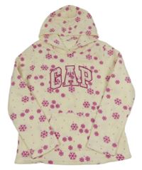 Smetanovo-ružová kvietkovana fleecová mikina s logom a kapucňou zn. GAP