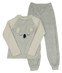 Šedo-smetanové chlupaté pyžamo s koalou Primark