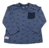 Tmavomodré triko s auty a kapsou Topolino