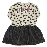 Béžovo-sivé bodkované šaty s nápisom Dirkje