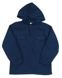 Tmavomodrá menšestrová košile a kapucňou Shein