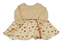 Béžovo-smetanové teplákovo/plátěné šaty s kytičkami 