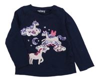 Tmavomodré triko s jednorožci Nutmeg