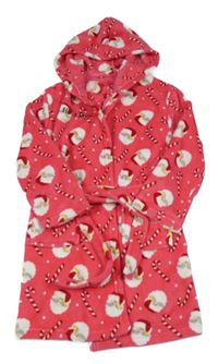 Ružový chlpatý župan so Santy a kapucňou