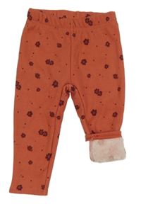 Cihlové kytičkované zateplené legíny Ergee 