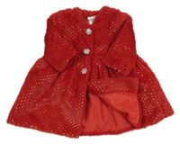 Červený chlupatý podšitý kabátek s puntíky Blueberi