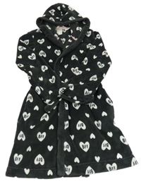 Tmavosivý chlpatý župan so srdiečkami a kapucňou H&M