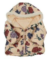 Broskvová šusťáková prošívaná zimní bunda s květy a kapucí Rock a Bye Baby