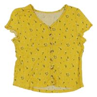 Žlutá kytičkovaná crop halenka 