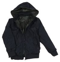 Tmavomodrá šušťáková obojstranná bunda s kapucňou