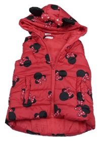 Růžová šusťáková prošívaná zateplená vesta s Minnií a kapucí Disney