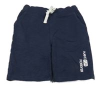 Tmavomodré teplákové kraťasy s nápisem Yigga 