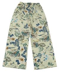 Smotanové kvetované palazzo nohavice