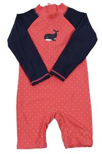 Růžovo-tmavomodrý puntíkovaný UV overal s kosatkou Topomini 