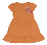 Oranžové bavlnené šaty s jednorožcem z flitrů S. Oliver