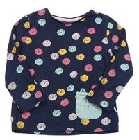 Tmavomodro-farebné bodkovaná é melírované tričko s kočičkou/kapsou F&F